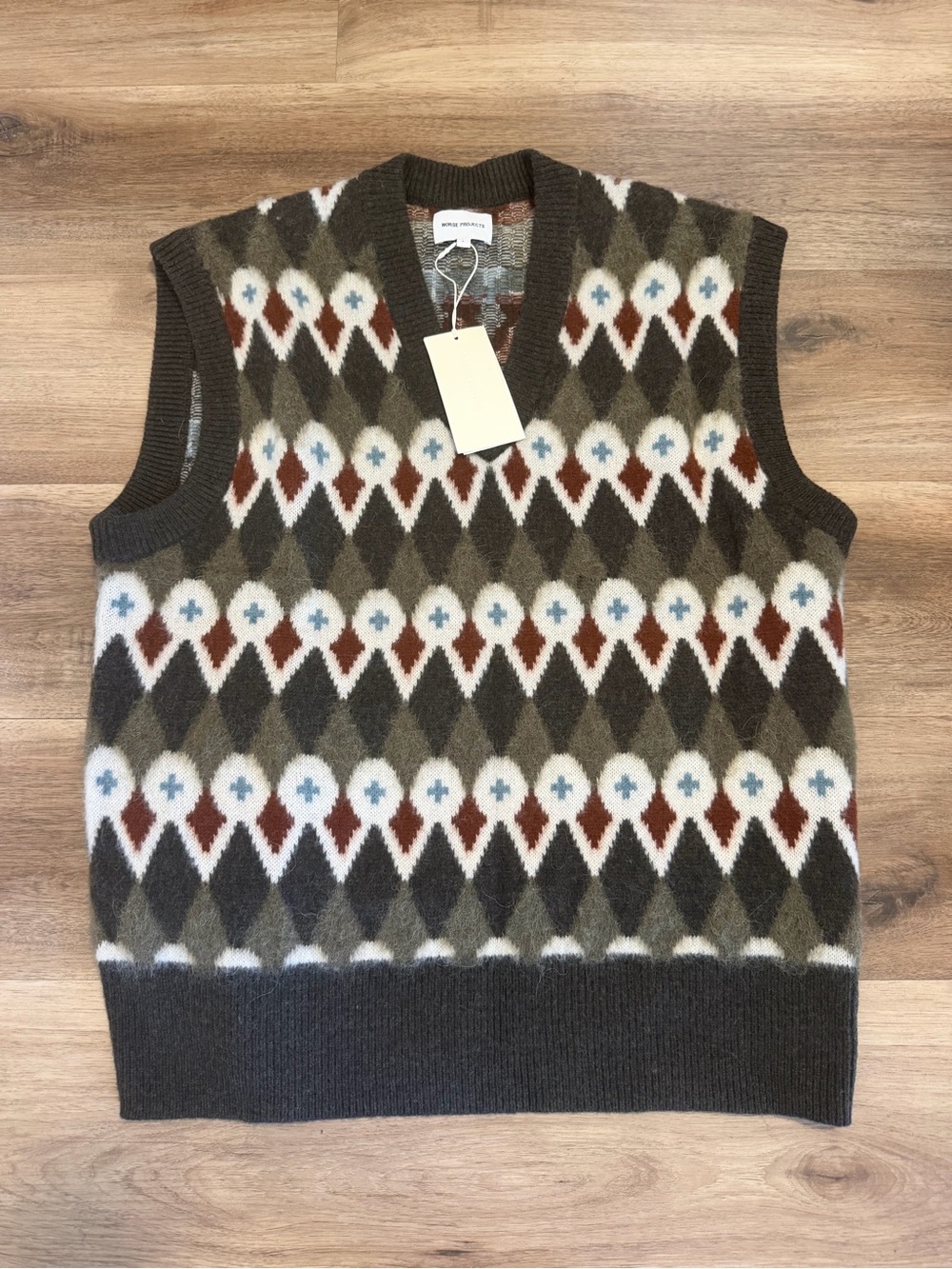 NWT Norse Projects Melvin Merino Fair Isle Jacquard Sweater Vest Mens L